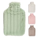 Murago - Wärmflasche 1,7L mit weichem Plüsch Bezug - Grün - Bettflasche groß Wärmeflasche 1,7 Liter flauschig Pastellgrün Kuschelbezug flauschig Gummiwärmflasche Geschenk Winter