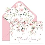 Whaline 50 Pack Pink Flower Thank You Cards Floral Thank You Greeting Note Cards Boxed with Envelope Sticker for Wedding Bridal Shower Birthday Baby Shower