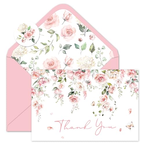 Cartes de remerciement fleurs roses pour mariage anniversaire fête prénatale avec enveloppe