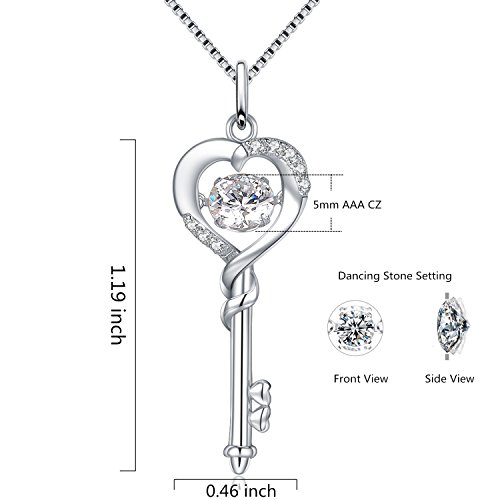 MABELLA Dancing CZ Key to Heart Sterling Silver 18K White Gold Plated Key Pendant Necklace, Women Gifts for Her3