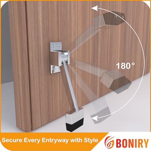 Image of Boniry Heavy-Duty Door Stopper with Adjustable Rubber Grip | Wall-Mounted Door Holder for Wooden and Metal Doors | Durable and Easy Install (Silver)
