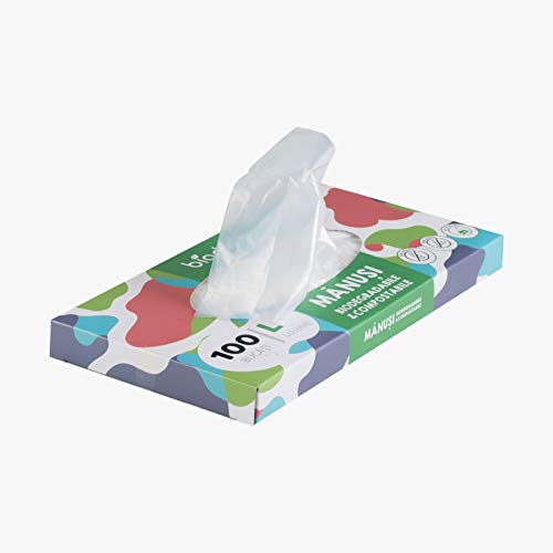 100 gants jetables 100 % compostables extra résistants, fabriqués en amidon de maïs dans l'Union européenne, boîte de 100 pièces, certifiés TUV Autriche conforme EN13432 Cover