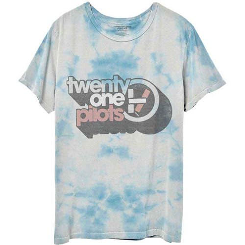 Twenty One Pilots Camiseta Vintage Block Holiday Band Logo Unisex Azul Dip Dye, Blanco, L