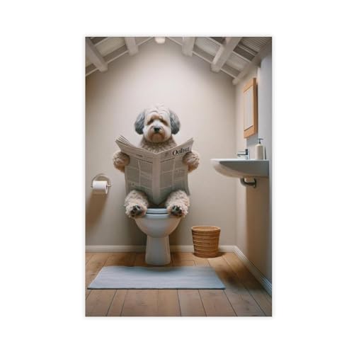 Toile chien havanais lisant le journal poster humour grand format 60 x 90 cm