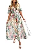Maxigerui Women's Summer Floral Maxi Dress Spring Wedding Guest Dress 2026 Green Floral XL