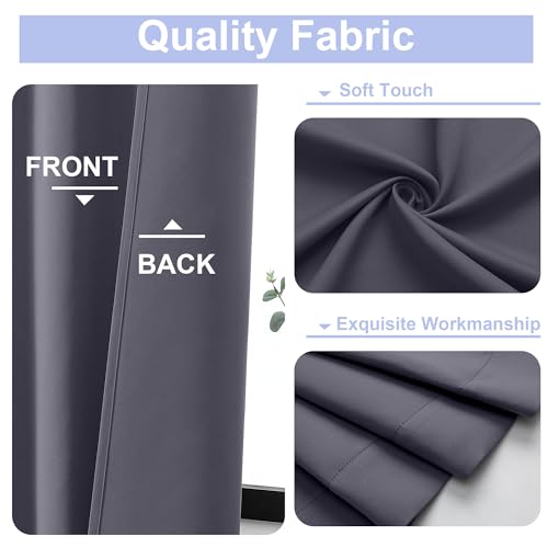 Simplebrand Ava Grey Blackout Curtains for Bedroom 72 Inch Length 2 Panels Set, Privacy Thermal Insulated Rod Pocket Door Window Curtains for Patio French Door Front Door, W40 x L72 Inch, Grey