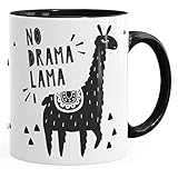 MoonWorks® Kaffee-Tasse mit Spruch No Drama Lama Motiv Print Tier Bürotasse lustige Kaffeebecher schwarz Keramik-Tasse
