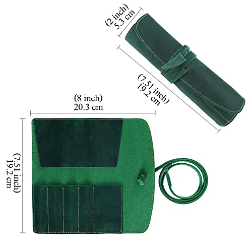 Image of Vintage Genuine Leather Pencil Roll - Pencil Storage Case /Pouch Organizer Handmade (Green)