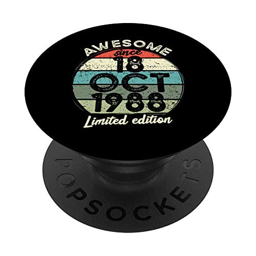 Camiseta de cumpleaños de 35 años, 18 de octubre de 1988, 35 cumpleaños PopSockets PopGrip Intercambiable