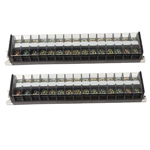 2PCS 660V 30A Wire Barrier Block, Rail Type Wiring Terminal Bar Cable Barrier Terminal Strip with Clear Dustproof Cover for Distribution System(T3015)