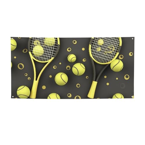 Pancarta personalizada para fiesta, pancarta de feliz cumpleaños, decoración de fiesta, raquetas de tenis y pelotas de tenis, pancarta de fondo para fotos, pancarta de pared, pancarta de patio, telón