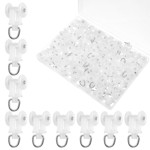 FdcLixuvol 100 Pcs Curtain Track Glider Rollers Hooks Ceiling Tracks Hooks Plastic Mute Wheel Rollers Ball Pulley Windows Shower Curtain Tracks
