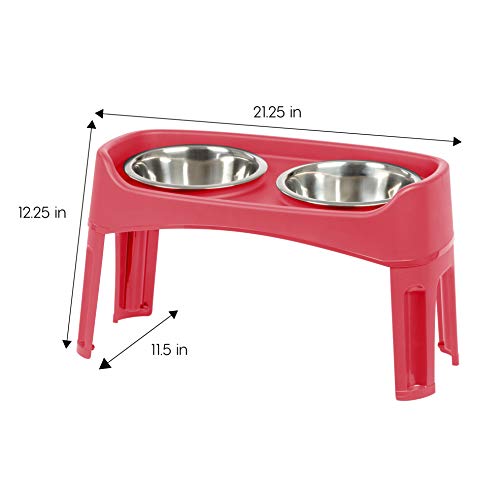 Iris Usa Elevated Dog Bowls - Dog Food Bowls Elevated For Large Dogs - Dog Raised Bowls With 2 Stainless Steel Bowls 2 Quart 12" Height - Red #TOP1