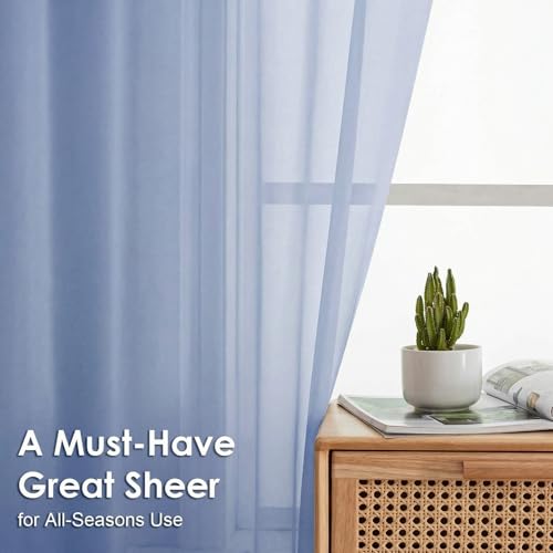 Image of OVZME Sheer Curtains 84 Inches Long 2 Panels Set, Light Filtering Transparent Lightweight Soft Window Treatment Panels for Study Room Living Room Guest Room, Each 42W x 84L Inches, Demin Blue