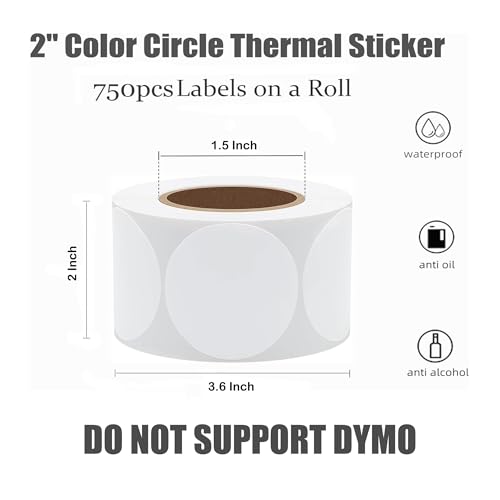 Hybsk 2 inch Circle Direct Thermal Labels Round Printable Stickers for Barcodes, Name Tag, DIY Design, Inventory– Compatible with Zebra, Rollo and More-750 pcs（2 inch,White） image 3