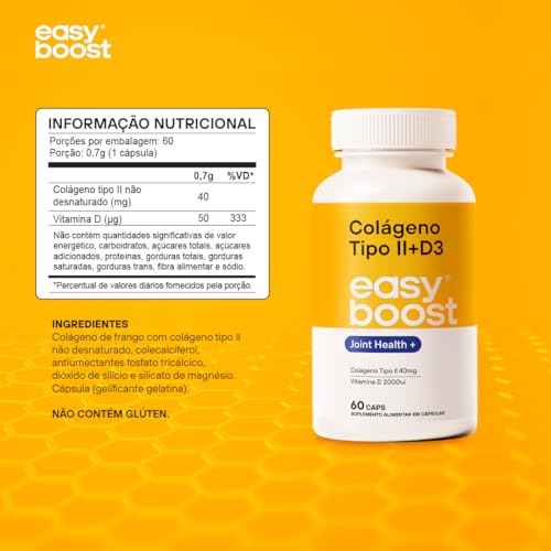 Colágeno Tipo 2 40mg + D3 2000ui Easy Boost 60 Capsulas