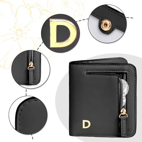 Image of COSHAYSOO Womens Initial Letter RFID Small Wallets Monogram Slim Thin Woman Wallet Travel Credit Card Cash Coin Holder, Birthday Christmas Mothers Fathers Halloween Thanksgiving Day Gifts Black D