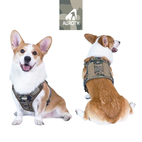 Image of AUROTH Tactical Dog Harness for Small Medium Dogs No Pull Adjustable Pet Harness Reflective K9 Working Training Easy Control Pet Vest Military Service Dog Harnesses Woodland Camo M