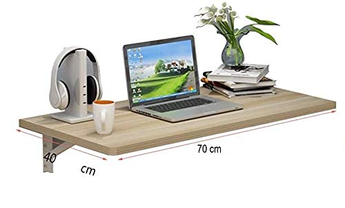 OGFC 95870 Wall-Mounted Folding Work Desk/Laptop Desk/Folding Floating Laptop Table, Space Saving, Bedroom 70x35CM-Light Walnut Color 1