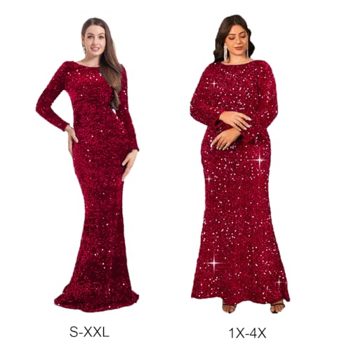 Image of Velvet Sequin Formal Evening Party Dress Sweatheart Bodycon Long Sleeve Maxi Gown