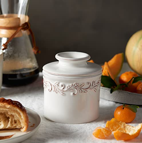 Butter Bell - The Original Butter Bell Crock by L Tremain, a Countertop French Ceramic Butter Dish Keeper for Spreadable Butter, Antique Collection, White Linen - Image 3