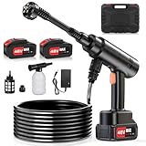 lapex高圧洗浄機 コードレス 充電式 高圧洗浄機 20000mAh バッテリー2個付き 8MPa マキタ互換バッテリー 6in1多機能ノズル 噴射距離10M 高圧洗車機 5mホース 軽量 ポータブル 家庭用洗車機 洗車 駐車場 庭 外壁 階段 黄砂 ベランダ 窓 網戸 ガラス 玄関 浴室 墓石掃除 フォームガン 収納ケース付き 日本語取扱説明書