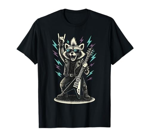 Retro Waschbär Rock Musik Geschenk Lustiger Wachbär Racoon T-Shirt