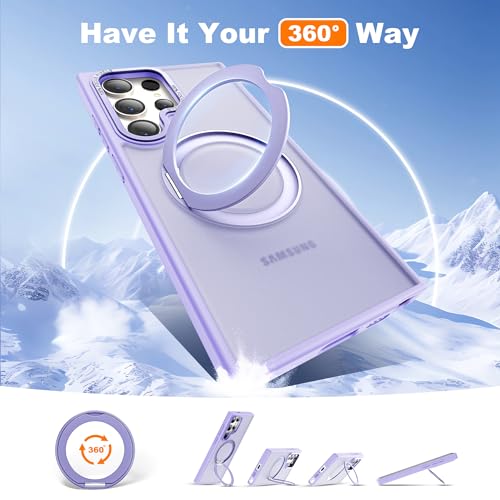 Image of Compatible with Samsung Galaxy S24 Ultra Case with 360Rotatable Magnetic Ring Stand Compatible with Mag-Safe Military Protection Matte Translucent Phone Cases for S24 Ultra 6.8 inch,Purple