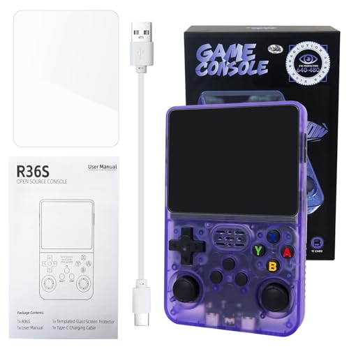 USonline911 R36S Retro Handheld Video Game Console 128GB Linux System 3.5'' IPS Screen 15,000 Games Portable (Purple)