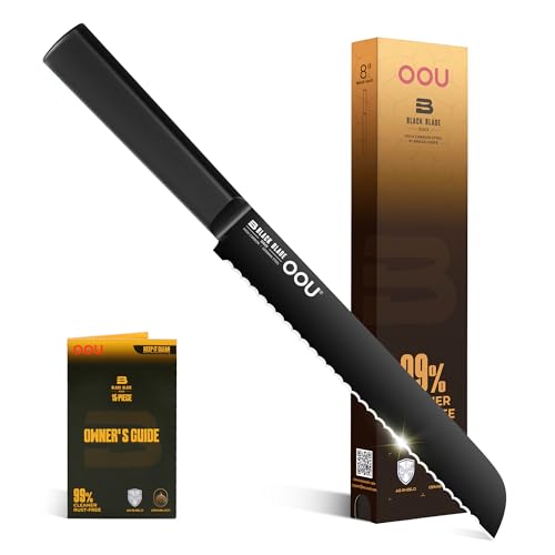 OOU® Black Blade 8 Inch Bread Knife with...