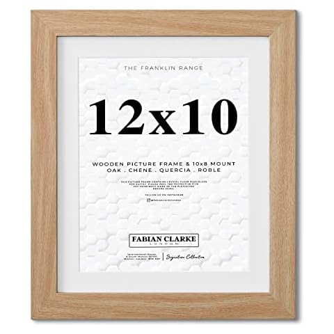 Fabian Clarke London® 12x10 Modern Oak Wooden Picture Photo Frame with White 10x8 Mount to Hang Portrait or Landscape Cover