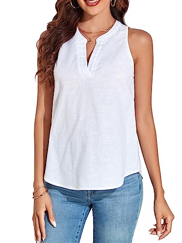 Women Cotton Linen Tank Tops V Neck Sleeveless Summer Shirts Loose Casual Work Tops Blouses