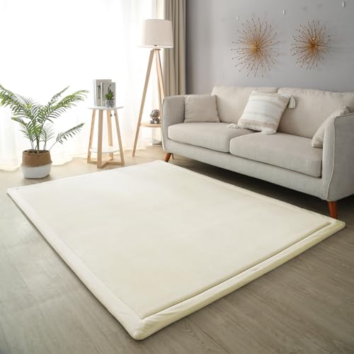 Image of Loartee Coral Velvet Crawling Rugs & Area Rugs (6'7"x9'10", Beige) for Toddler Children's Play & Yoga Mat