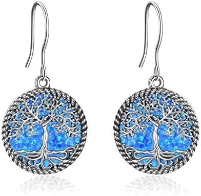 ONEFINITY Tree of Life Earrings Sterling Silver Blue Opal Tree of Life Dangle Drop Earrings Tree of Life Jewelry for Women Girls Jewelry Gifts