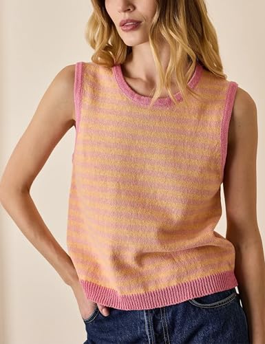 Image of Hongsui Women's Striped Color Block Sweater Vest Ribbed Knit Tank Tops Oversized Crewneck Pullover