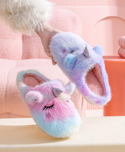 Cute Plush Unicorn Slippers for Women Cartoon Fluffy Fuzzy Rainbow Slippers Cozy House Slippers Indoor Outdoor2