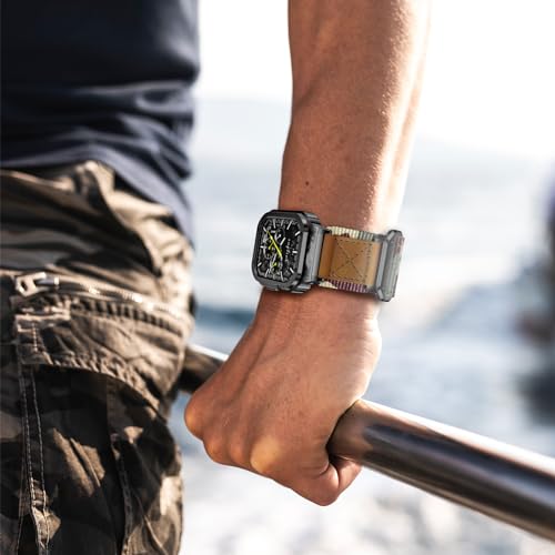 SUPLINK Metallgehäuse mit Nylonband Kompatibel mit Apple Watch Armband 44mm,Edelstahl Schutzhülle Armband für iWatch Series 6/5/4/SE(Camouflage)