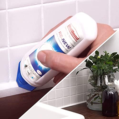 UniBond Re-New, White Silicone Sealant for Kitchen & Bath, One-Step Bathroom Sealant Renewal, Waterproof Bath Sealant with Triple Mould Resistance, 1 x 80ml