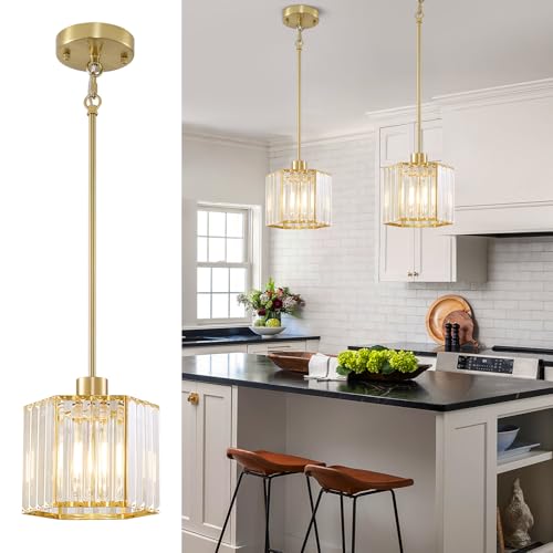 XSDeTu 2 Pack Gold Pendant Lights Kitchen Island, Modern Crystal