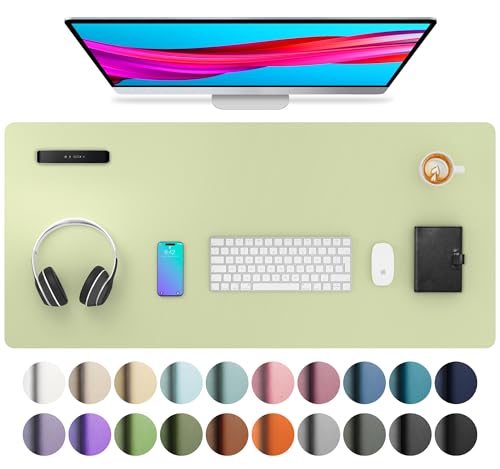 Image of Aothia Leather Desk Pad Protector, Mouse Pad, Office Desk Mat, Non-Slip PU Leather Desk Blotter, Laptop Desk Pad, Waterproof Desk Writing Pad for Office and Home (Grass Green, 36 inch x 17 inch)