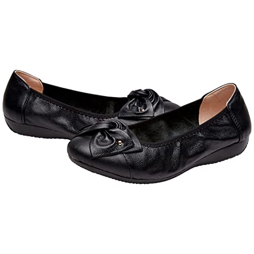rismart Women's Ballet Flat Leather Ballerina Pumps Slip on Work Shoes with Bow3