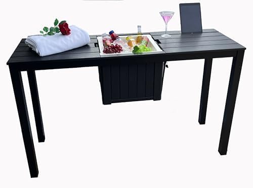 Patio Bar Table- Hot tub Side Tabel with Ice Cooler/Towel Warmer, Phone and Tablet Stand with Rustproof Extruded Aluminum Frame and Marine Grade Polimer Top 10 yr Warrantee
