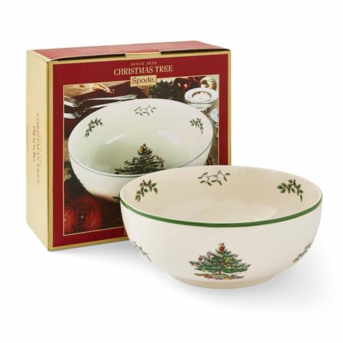 Portmeirion Spode Christmas Tree Serving Bowl, 9 Inch Serving Bowl for serving Pasta, Salad, Fruit & Side Dishes, Holiday Serving Dish made of Earthenware, for Serving & Holiday Decor, Dishwasher Safe