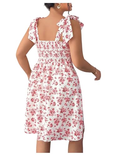 Image of Floerns Women's Plus Size Summer Knot Tie Shoulder Ruffle Straps Flounce Flowy Smocked Sundress Shorts Dress