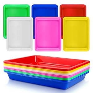 Bercoor 12 Pack Plastic Art Trays, 6 Colors Activity Crafts Tray Serving Tray Organizer Tray for Kids School Classroom DIY Projects, Painting, Jewelry, Beads, Home Organizing Supply