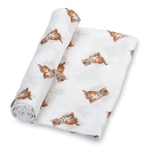 Image of LollyBanks Baby Swaddle Blanket, 100% Muslin Cotton Baby Blanket for Boys and Girls, 47 x 47 Inches Soft and Breathable Swaddles for Newborns, Lightweight Newborn Blanket, Registry (Tiger Cub Print)