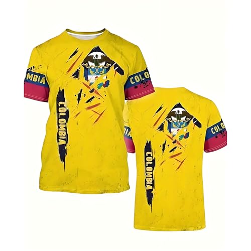 T-shirt de football Colombie 2026 - Motif drapeau national - Impression 3D - Respirant - Séchage rapide - Décontracté - Pour homme, femme, adolescent et...
