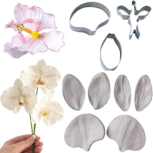 Yordanka 9set cortador de pasta de flores de azúcar y Phalaenopsis pétalo vena molde de silicona fondant molde de decoración de pasteles herramienta de acero inoxidable cortador de flores gumpaste