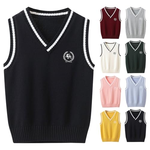 Boys and Toddlers' Uniform Cotton V-Neck Sweater Vest Cute Girls Sleeveless Knit Pullover for Kids Fall Winter School Cothes