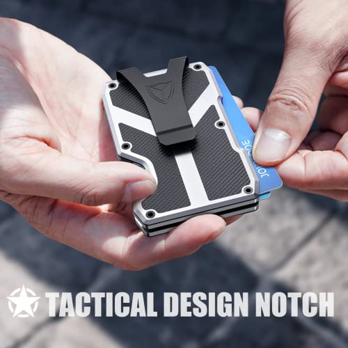 DONWORD Minimalist Wallet for Men RFID Blocking Aluminum Wallet Carbon Fiber Card Case Metal Wallet Minimalist Front Pocket Card Holder Cash Strap Mens Wallet3